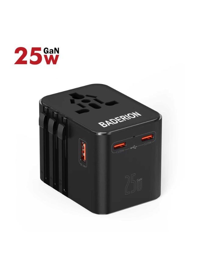 بدريون محول سفر عالمي مزود بمنافذ USB متعددة - شامل لجميع أنحاء العالم - متوافق مع مقابس أكثر من 200 دولة (الاتحاد الأوروبي، الولايات المتحدة، المملكة المتحدة، والصين/أستراليا) - Image 1